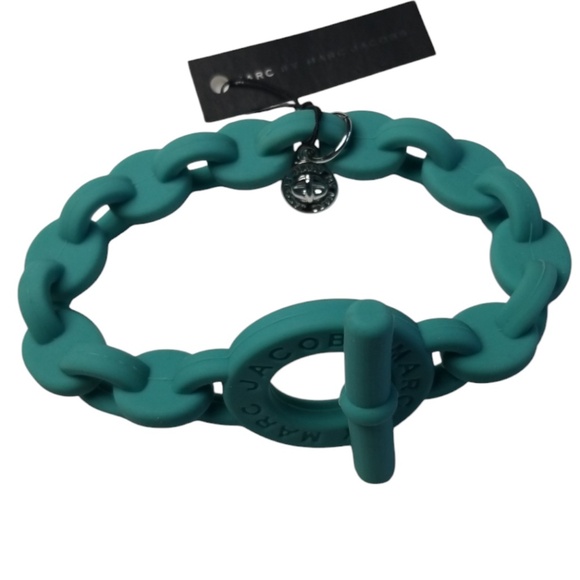 Marc by Marc Jacobs Aqua Lagoon Turnlock Rubber Stretch Bracelet NEW - Picture 2 of 6